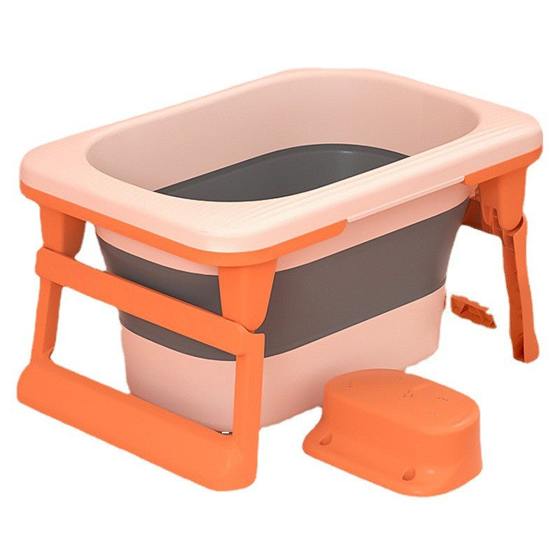 Cada Pliabila pentru Baie, din PP+TPE, pentru Copii 0-6 Ani, cu Picioare, Suport de Sezut, Scurgere Etans, 80 x 52 x 42 cm, Portocaliu