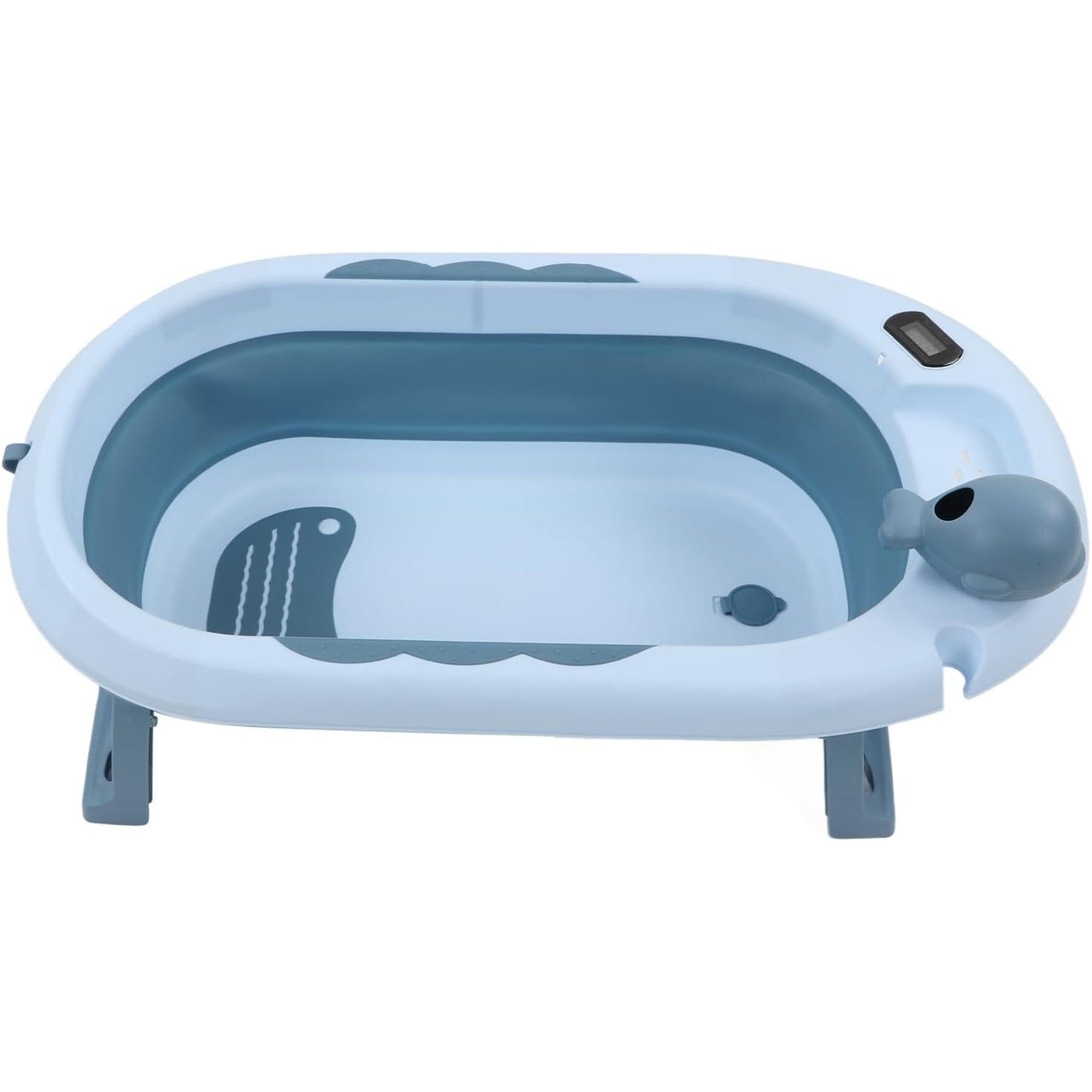 Cada de Baie, pentru Copii 0 luni - 6 Ani, cu Termometru, Pliabila, Perna Suport Inclusa, din Plastic, 81.5 x 49 x 21.5 cm, Albastru