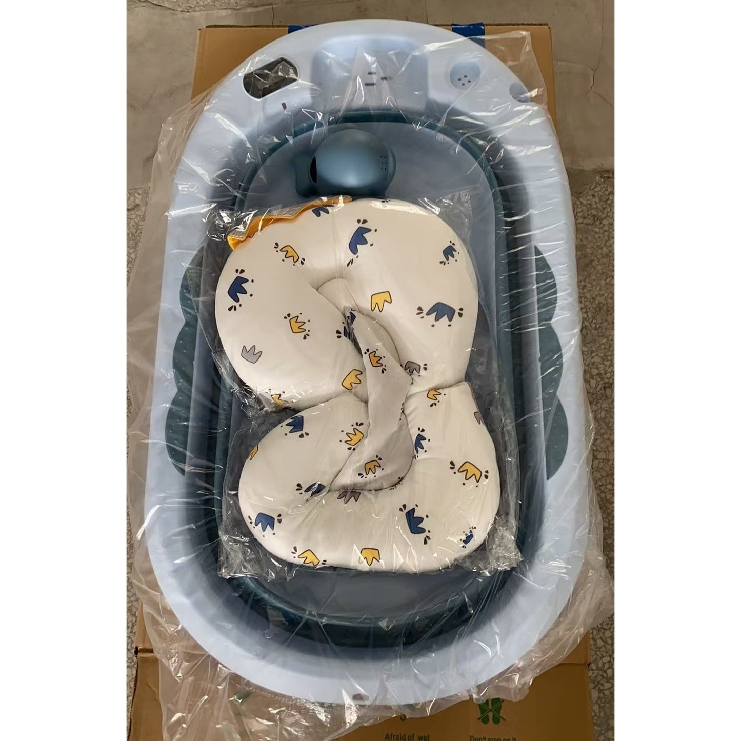 Cada de Baie, pentru Copii 0 luni - 6 Ani, cu Termometru, Pliabila, Perna Suport Inclusa, din Plastic, 81.5 x 49 x 21.5 cm, Albastru