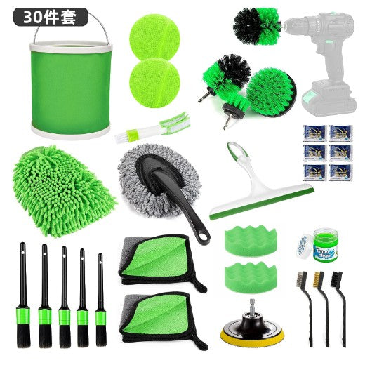 Set 30 Accesorii pentru Curatare Auto, Interior si Exterior, Verde