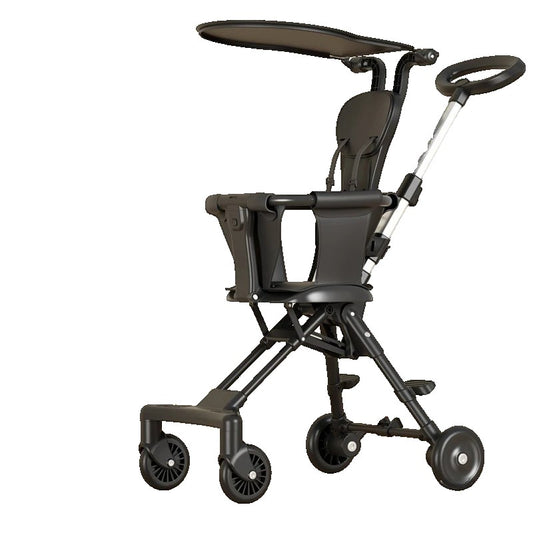 Carucior Pliabil, 1-3 Ani, Reversibil, 4 Roti, Parasolar, din Aliaj de Aluminiu + Plastic + Textil, 52 x 42 x 90 cm, Negru