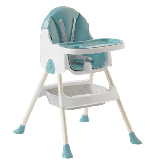 Scaun de Masa Pliabil 3in1, Reglabil, Multifunctional, 3 Pozitii, Masuta si Husa Detasabile, Centura de Siguranta, Albastru