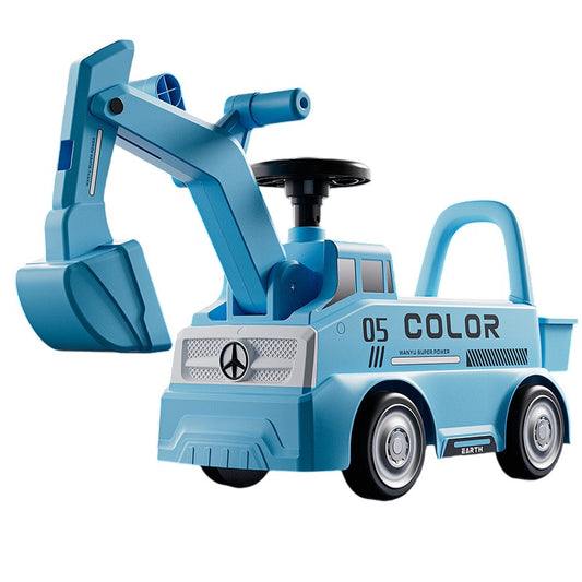 Excavator Manual pentru copii, 3 ani, Sport, Claxon, Cutie Depozitare, Lumini, Scaun, 62x26x47 cm, Albastru