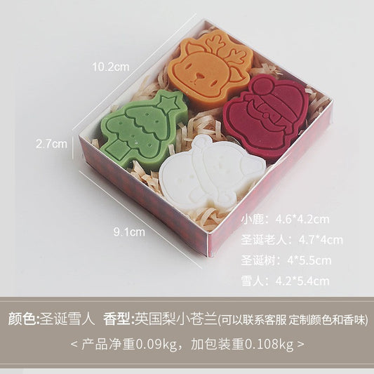 Set 4 Lumanari Parfumate, Model de Craciun, Mos Craciun, Ren, Om de Zapada, Brad, Multicolor, Aromate, 10.2x2.7x9.1 cm