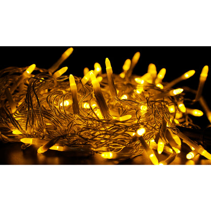 Componenta Instalatie de Craciun® Tip Franjuri, 8 jocuri de lumini, Sectiune 5 m, 143 LED-uri, Interconectabila, Fir Transparent, Alb Cald