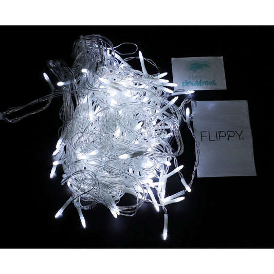 Componenta Instalatie de Craciun® Tip Franjuri, 8 jocuri de lumini Sectiune 5 m, 143 LED-uri, Interconectabila, Fir Transparent, Alb Rece, Nu contine Transformator !