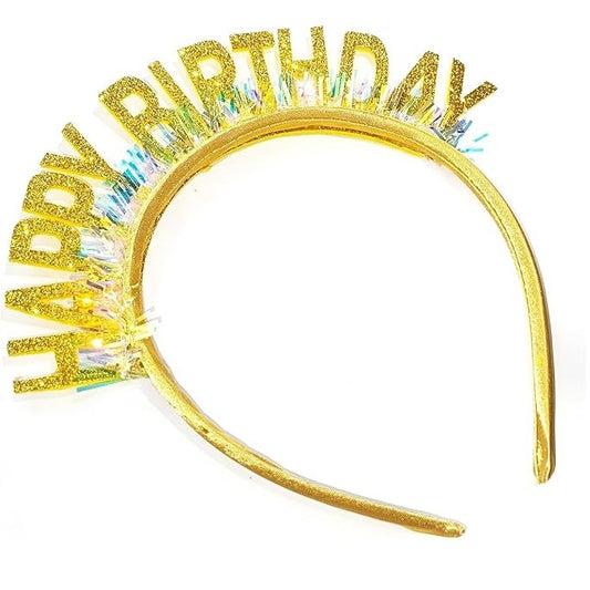 Coronita Decorativa pentru Petreceri, Tema Aniversare, Model Happy Birthday, Marime Universala, Auriu