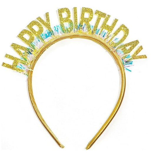 Coronita Decorativa pentru Petreceri, Tema Aniversare, Model Happy Birthday, Marime Universala, Auriu
