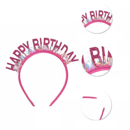 Coronita Decorativa pentru Petreceri, Tema Aniversare, Model Happy Birthday, Marime Universala, Roz