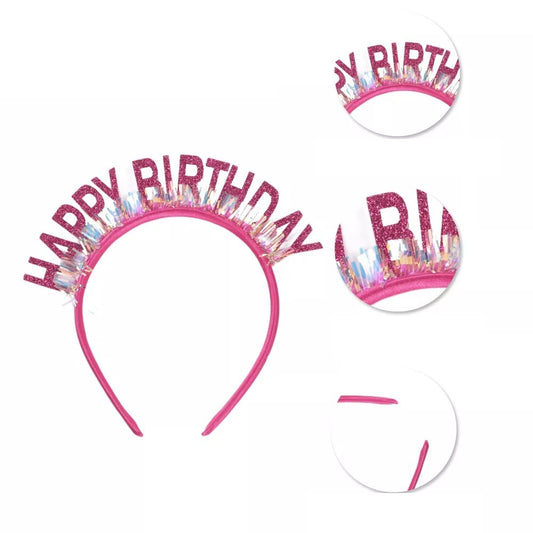 Coronita Decorativa pentru Petreceri, Tema Aniversare, Model Happy Birthday, Marime Universala, Roz