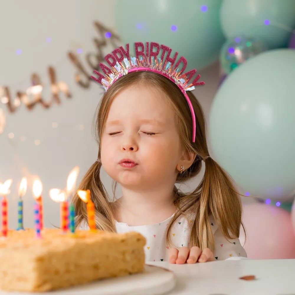 Coronita Decorativa pentru Petreceri, Tema Aniversare, Model Happy Birthday, Marime Universala, Roz