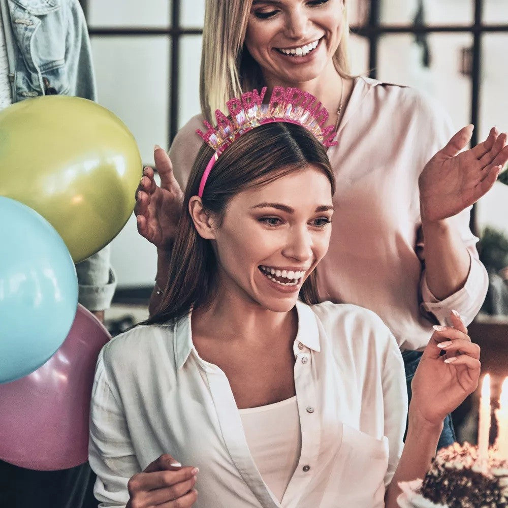 Coronita Decorativa pentru Petreceri, Tema Aniversare, Model Happy Birthday, Marime Universala, Roz