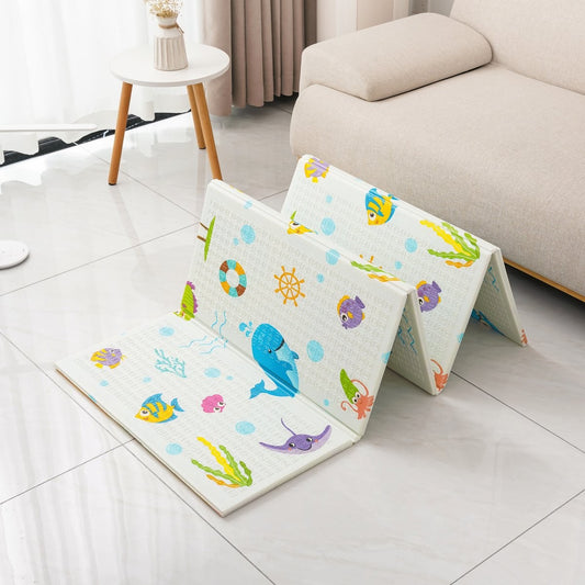 Covoras pentru Copii, cu 2 Fete, Model Animale Marine/Exotice, din XPE+PE, Impermeabil, Antiderapant, Protectie Termica, +3 Luni, Pliabil, 150 x 200 x 1.5 cm, Multicolor