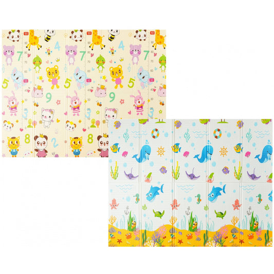 Covoras pentru Copii, cu 2 Fete, Model Animale Marine/Exotice, din XPE+PE, Impermeabil, Antiderapant, Protectie Termica, +3 Luni, Pliabil, 150 x 200 x 1.5 cm, Multicolor