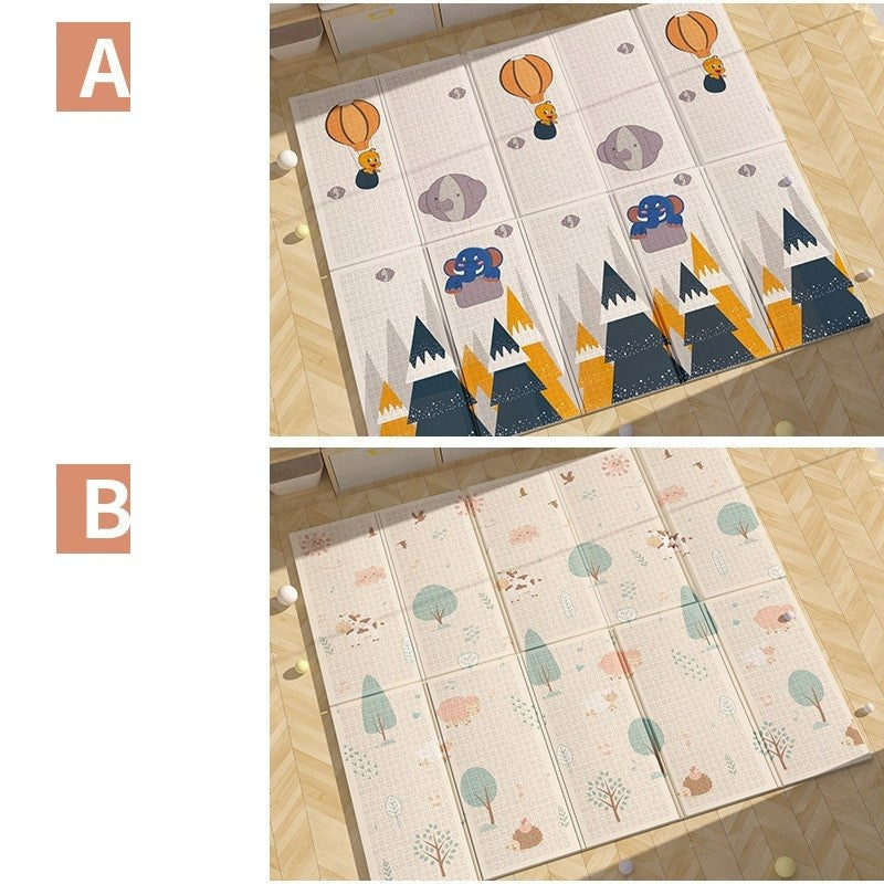 Covoras pentru Copii, cu 2 Fete, Model Padure/Elefanti, din XPE+PE, Impermeabil, Antiderapant, Protectie Termica, +3 Luni, Pliabil, 150 x 200 x 1.5 cm, Multicolor