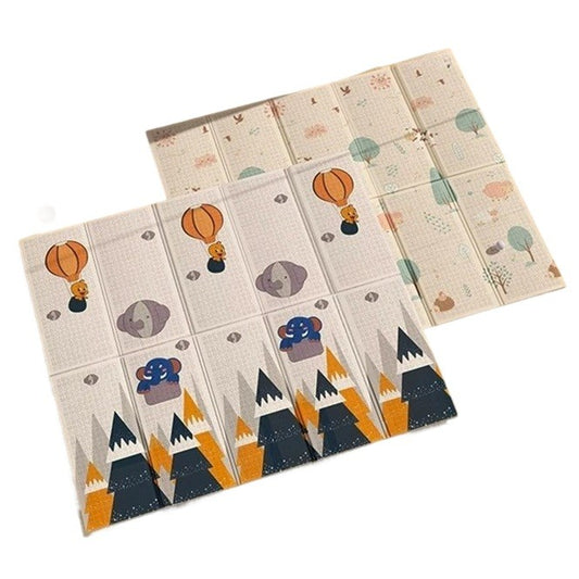 Covoras pentru Copii, cu 2 Fete, Model Padure/Elefanti, din XPE+PE, Impermeabil, Antiderapant, Protectie Termica, +3 Luni, Pliabil, 150 x 200 x 1.5 cm, Multicolor