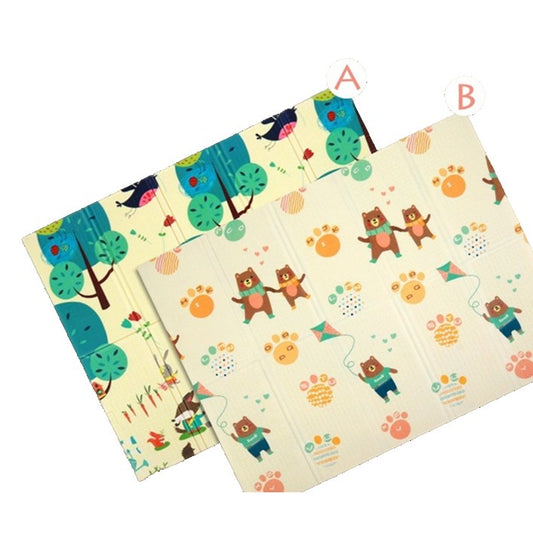 Covoras pentru Copii, cu 2 Fete, Model Zmeu/Ursi, din XPE+PE, Impermeabil, Antiderapant, Protectie Termica, +3 Luni, Pliabil, 150 x 200 x 1.5 cm, Multicolor
