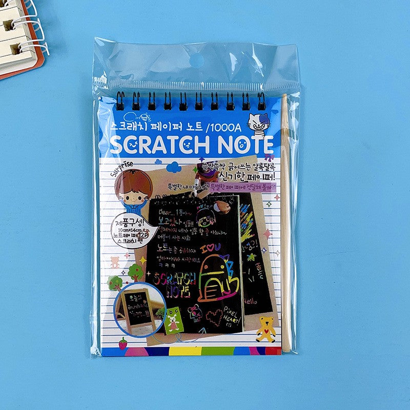 Caiet cu fise razuibile, DIY Magic Scratch, 12 File, Curcubeu, Creion din Lemn, Cartonase negre, 14.5 x 10 cm, albastru