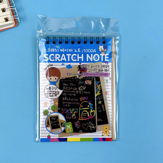 Caiet cu fise razuibile, DIY Magic Scratch, 12 File, Curcubeu, Creion din Lemn, Cartonase negre, 14.5 x 10 cm, albastru