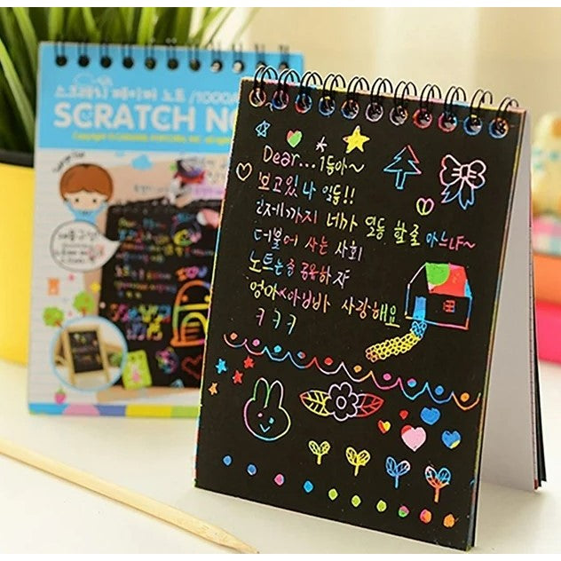 Caiet cu fise razuibile, DIY Magic Scratch, 12 File, Curcubeu, Creion din Lemn, Cartonase negre, 14.5 x 10 cm, albastru