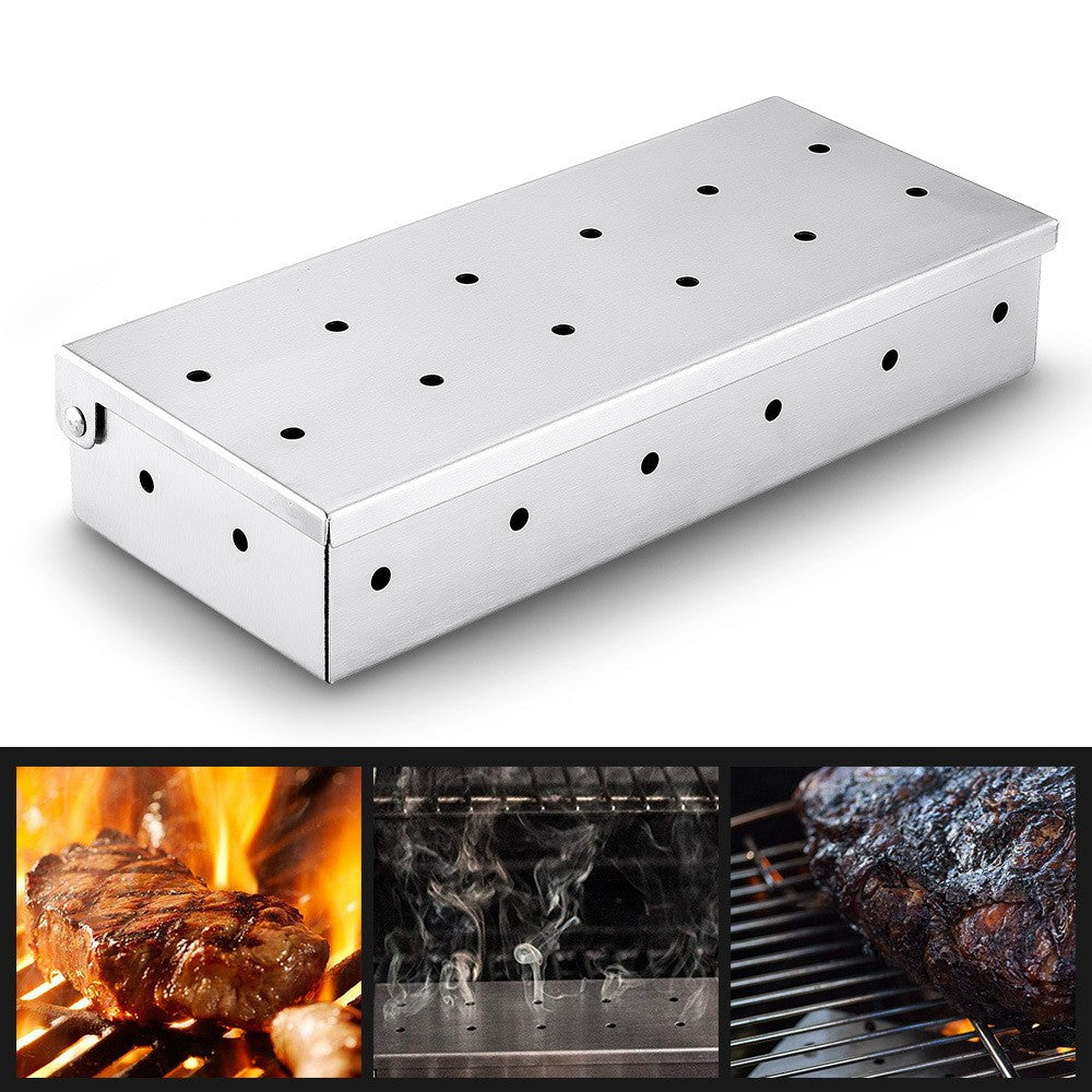 Cutie de afumator pentru gratar, Inox, 9.6x4.4x22.2 cm, Argintiu