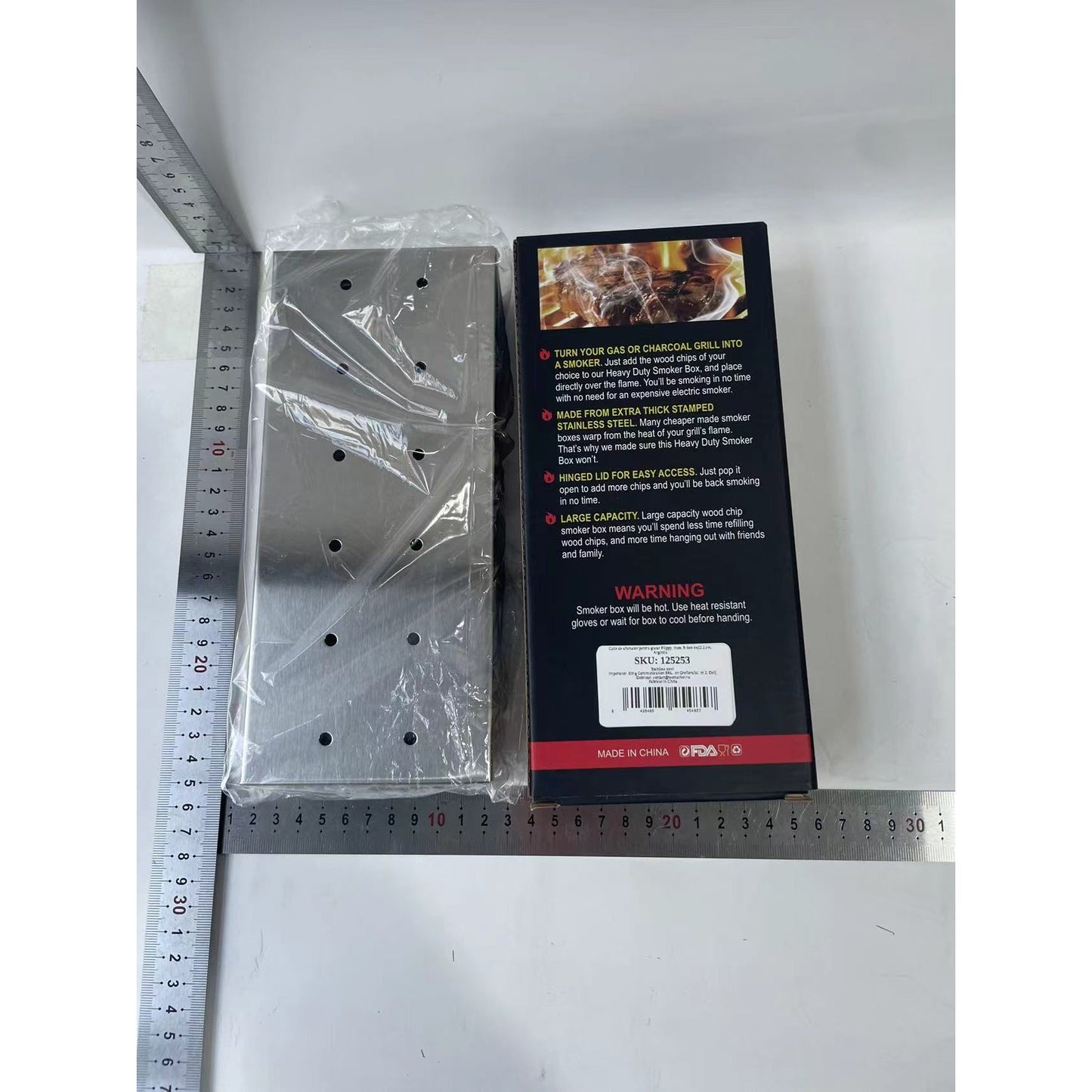 Cutie de afumator pentru gratar, Inox, 9.6x4.4x22.2 cm, Argintiu
