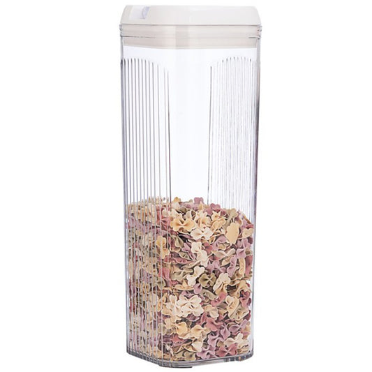 Cutie de Depozitare Alimente, Cutie de Tip Container, 3.7L, 12.5x12.5x36.5 cm, Recipiente pentru Cereale in Bucatarie, Transparente cu Capac Alb