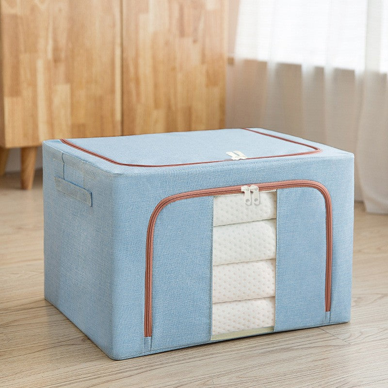 Cutie de depozitare pliabila, Cu fermoar, 100 L, Textil, 60x42x40 cm, Cadru Metalic, Suport Baza Stabil din Plastic, Bleu