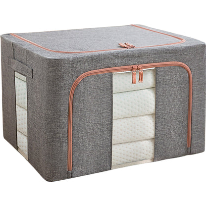 Cutie de depozitare pliabila, Cu fermoar, 100 L, Textil, 60x42x40 cm, Cadru Metalic, Suport Baza Stabil din Plastic, Gri, Cu doua ferestre