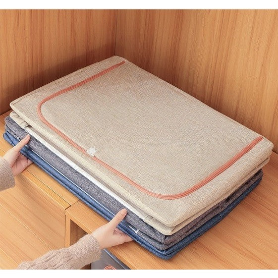 Cutie de Depozitare Pliabila, 66 L, din Bumbac si In, 50x40x33 cm, 2 Ferestre, Frontala si Laterala, 2 Usi de Acces cu Fermoar Bidirectional, Cadru Metalic, Suport Baza Stabil din Plastic, Roz Pudrat