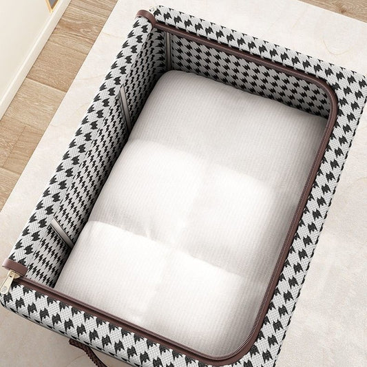 Cutie de Depozitare Pliabila, Cu fermoar Bidirectional, 24 L, Textil, 40x30x20 cm, Cadru Metalic, o Fereastra, Suport Baza Stabil din Plastic, Design Zebra, Alb Negru