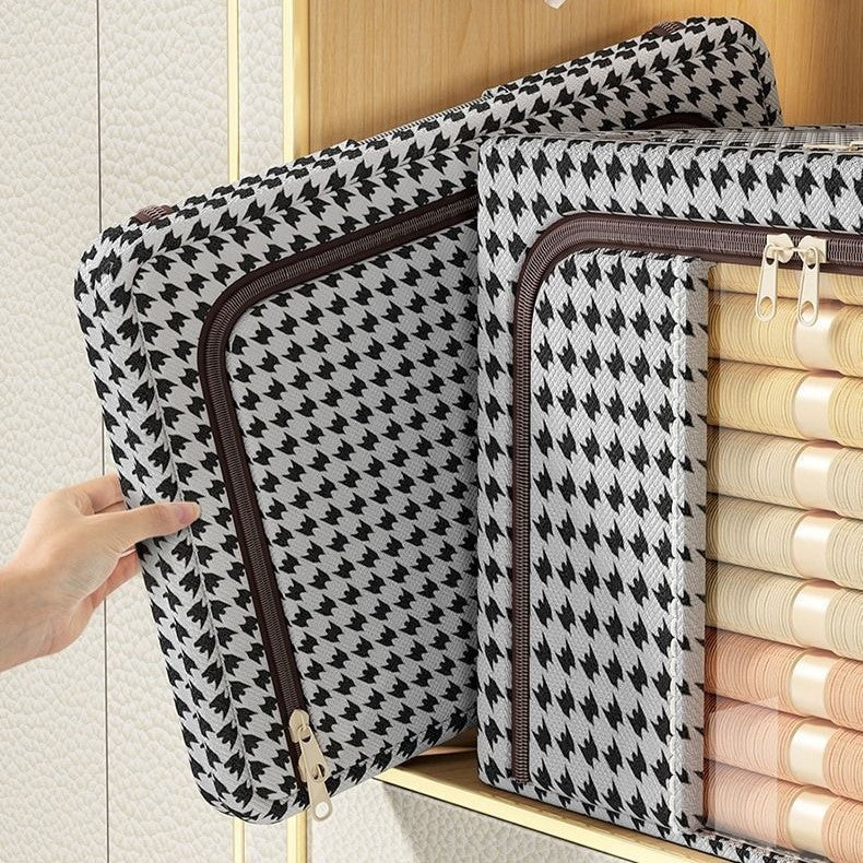 Cutie de Depozitare Pliabila, Cu fermoar Bidirectional, 24 L, Textil, 40x30x20 cm, Cadru Metalic, o Fereastra, Suport Baza Stabil din Plastic, Design Zebra, Alb Negru