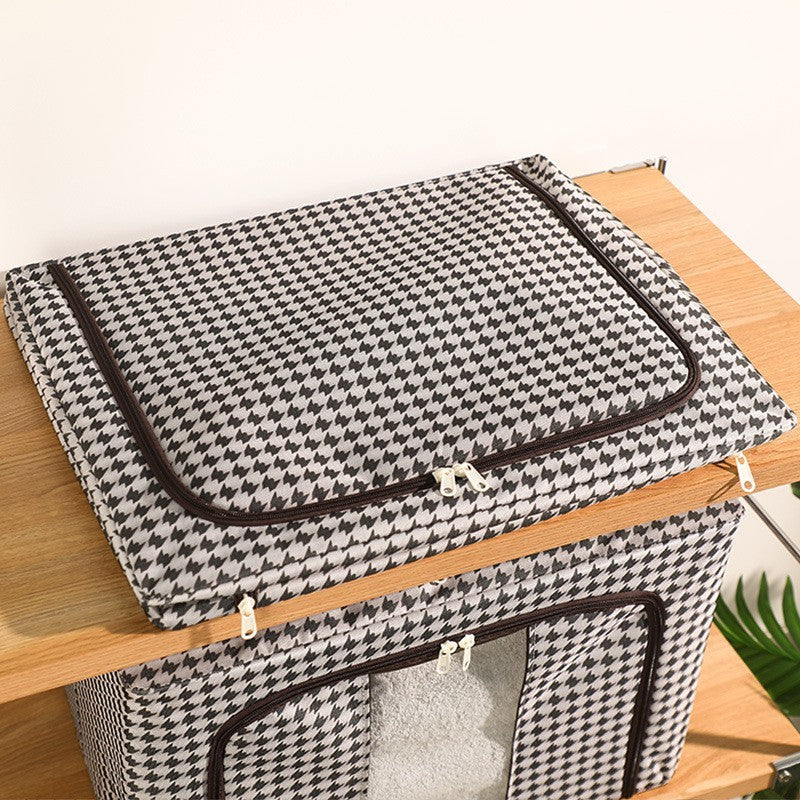 Cutie de Depozitare Pliabila, Cu fermoar Bidirectional, 24 L, Textil, 40x30x20 cm, Cadru Metalic, o Fereastra, Suport Baza Stabil din Plastic, Design Zebra, Alb Negru