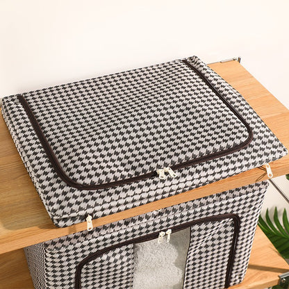 Cutie de Depozitare Pliabila, Cu fermoar Bidirectional, 24 L, Textil, 40x30x20 cm, Cadru Metalic, o Fereastra, Suport Baza Stabil din Plastic, Design Zebra, Alb Negru