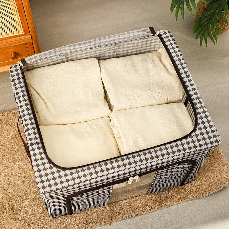 Cutie de Depozitare Pliabila, Cu fermoar Bidirectional, 24 L, Textil, 40x30x20 cm, Cadru Metalic, o Fereastra, Suport Baza Stabil din Plastic, Design Zebra, Alb Negru