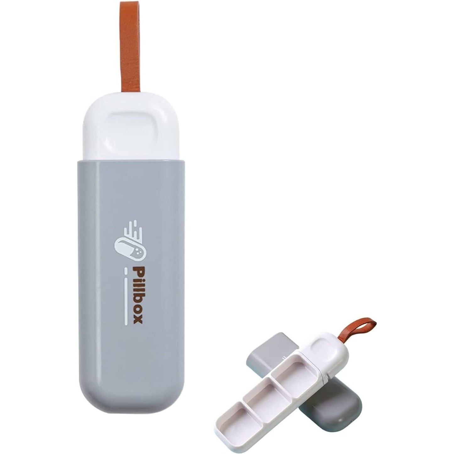 Cutie Depozitare Medicamente, Portabila, 3 Compartimente, Tip Breloc, Plastic, Glisanta, Gri, 10.7x3.6x1.6 cm