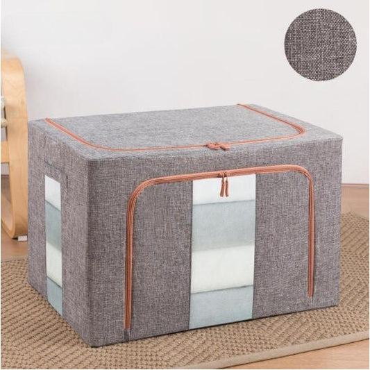 Cutie de depozitare pliabila, Cu fermoar, 100 L, Textil, 60x42x40 cm, Cadru Metalic, Suport Baza Stabil din Plastic, Gri