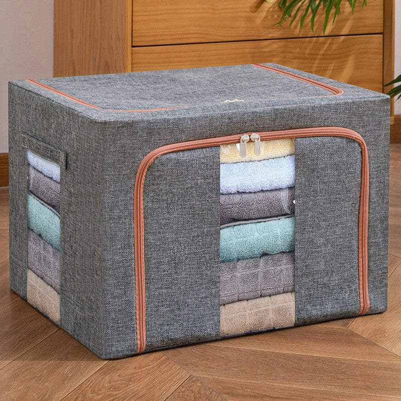 Cutie de depozitare pliabila, Cu fermoar, 100 L, Textil, 60x42x40 cm, Cadru Metalic, Suport Baza Stabil din Plastic, Gri