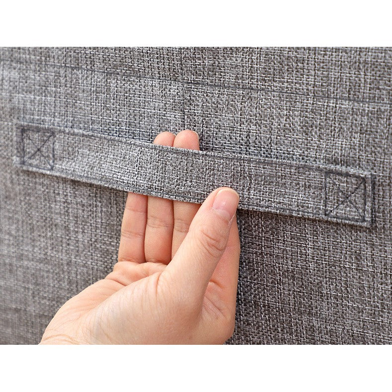 Cutie de Depozitare Pliabila, 66 L, din Bumbac si In, 50x40x33 cm, Fereastra Frontala, 2 Usi de Acces cu Fermoar Bidirectional, Cadru Metalic, Suport Baza Stabil din Plastic, Gri