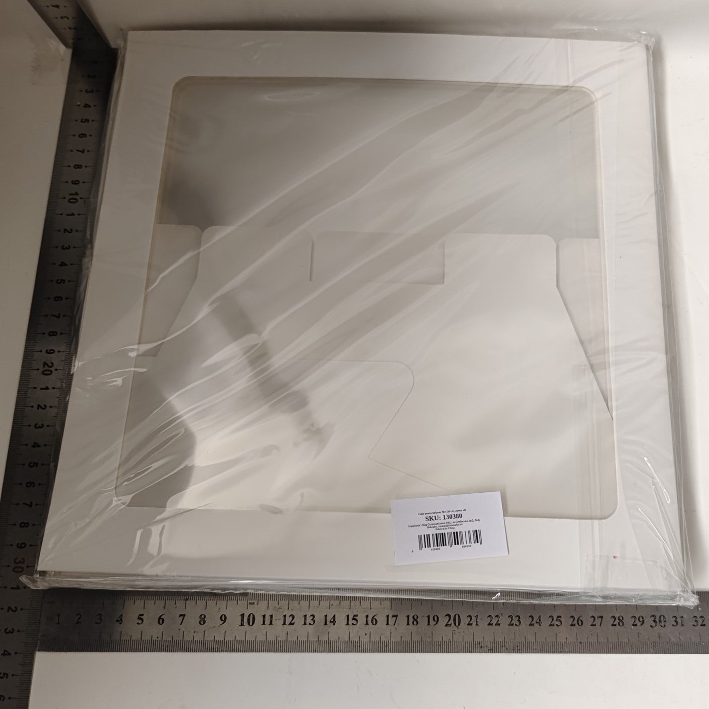 Set 4 Cutii pentru Baloane, Model Simplu, Tematica Aniversare, Cuburi Decorative din Plastic, Accesorii pentru Petrecere, 30 x30 cm, Transparente Contur Alb