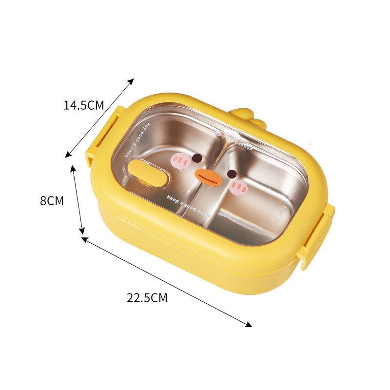 Cutie pentru Pranz sau Gustari, cu Doua Compartimente, Model Ratusca, pentru Copii si Adulti, Etansare, PP, Perfect pentru Scoala si Birou, 1000 mL, 22.5x14.5x8 cm, Galben