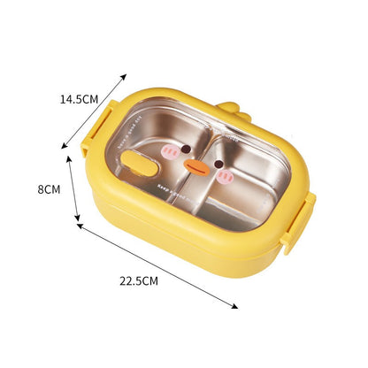Cutie pentru Pranz sau Gustari, cu Doua Compartimente, Model Ratusca, pentru Copii si Adulti, Etansare, PP, Perfect pentru Scoala si Birou, 1000 mL, 22.5x14.5x8 cm, Galben