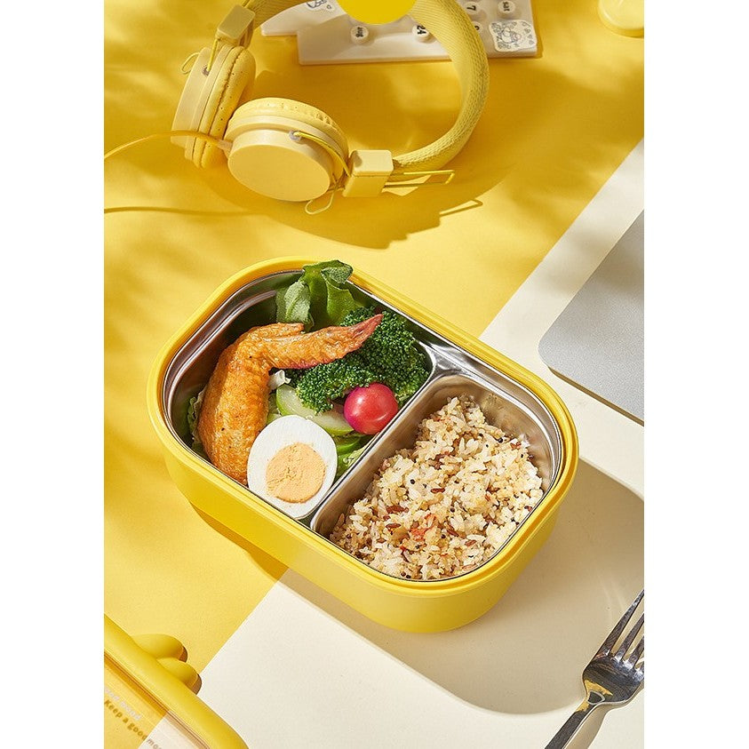 Cutie pentru Pranz sau Gustari, cu Doua Compartimente, Model Ratusca, pentru Copii si Adulti, Etansare, PP, Perfect pentru Scoala si Birou, 1000 mL, 22.5x14.5x8 cm, Galben