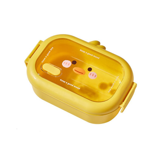 Cutie pentru Pranz sau Gustari, cu Doua Compartimente, Model Ratusca, pentru Copii si Adulti, Etansare, PP, Perfect pentru Scoala si Birou, 1000 mL, 22.5x14.5x8 cm, Galben