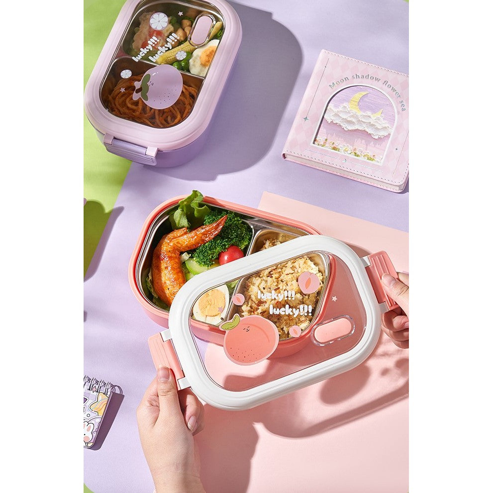 Cutie pentru Pranz sau Gustari, cu Doua Compartimente, pentru Copii si Adulti, Etansare, PP, Perfect pentru Scoala si Birou, 1000 mL, 22.5x14.5x8 cm, Roz