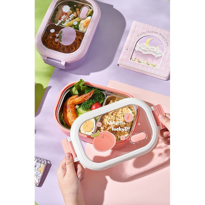 Cutie pentru Pranz sau Gustari, cu Doua Compartimente, pentru Copii si Adulti, Etansare, PP, Perfect pentru Scoala si Birou, 1000 mL, 22.5x14.5x8 cm, Roz