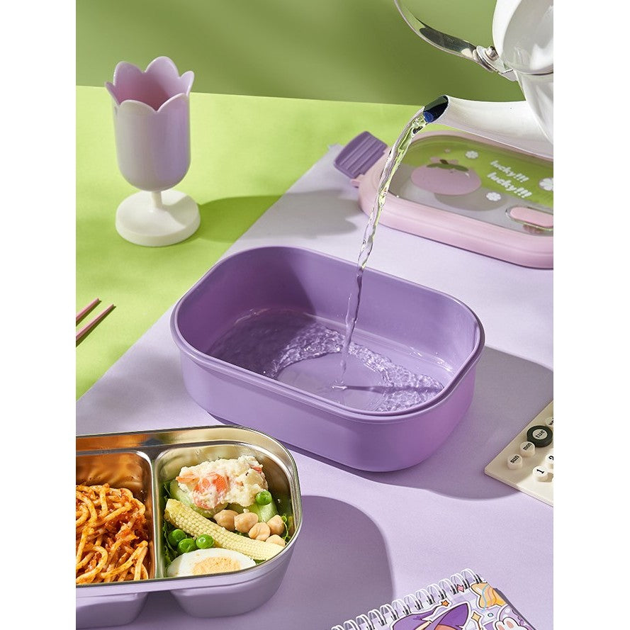 Cutie pentru Pranz sau Gustari, cu Doua Compartimente, pentru Copii si Adulti, Etansare, PP, Perfect pentru Scoala si Birou, 1000 mL, 22.5x14.5x8 cm, Mov