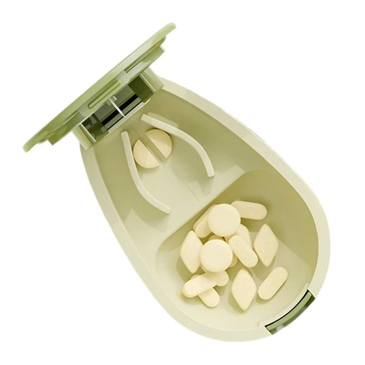 Cutie Taiat Pastile si Depozitare Medicamente, Verde, 8x5x2.65 cm, Compacta si Portabila, Ideala Pentru Calatorii