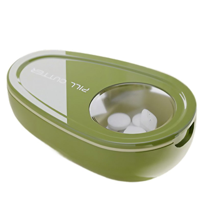 Cutie Taiat Pastile si Depozitare Medicamente, Verde, 8x5x2.65 cm, Compacta si Portabila, Ideala Pentru Calatorii
