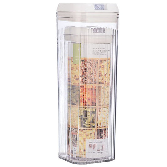 Cutii de Depozitare Alimente, Set din 2 Cutii de tip Container, Recipiente pentru Cereale in Bucatarie, 1.2 L-10x30.5 cm, 2.5 L-12.5x12.5x36.5 cm, Transparente cu Capac Alb